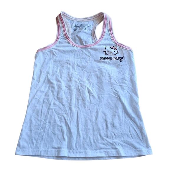 Hello kitty by Sanrio womens Sz M white pink Racerback Tank top pajama lounge ca - Picture 1 of 5